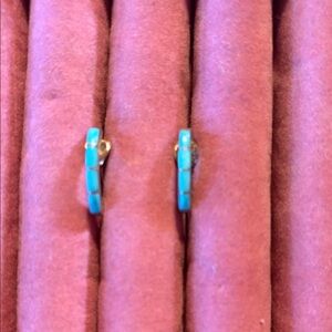 Turquoise Inlay Hoop Earrings - Women Jewelry